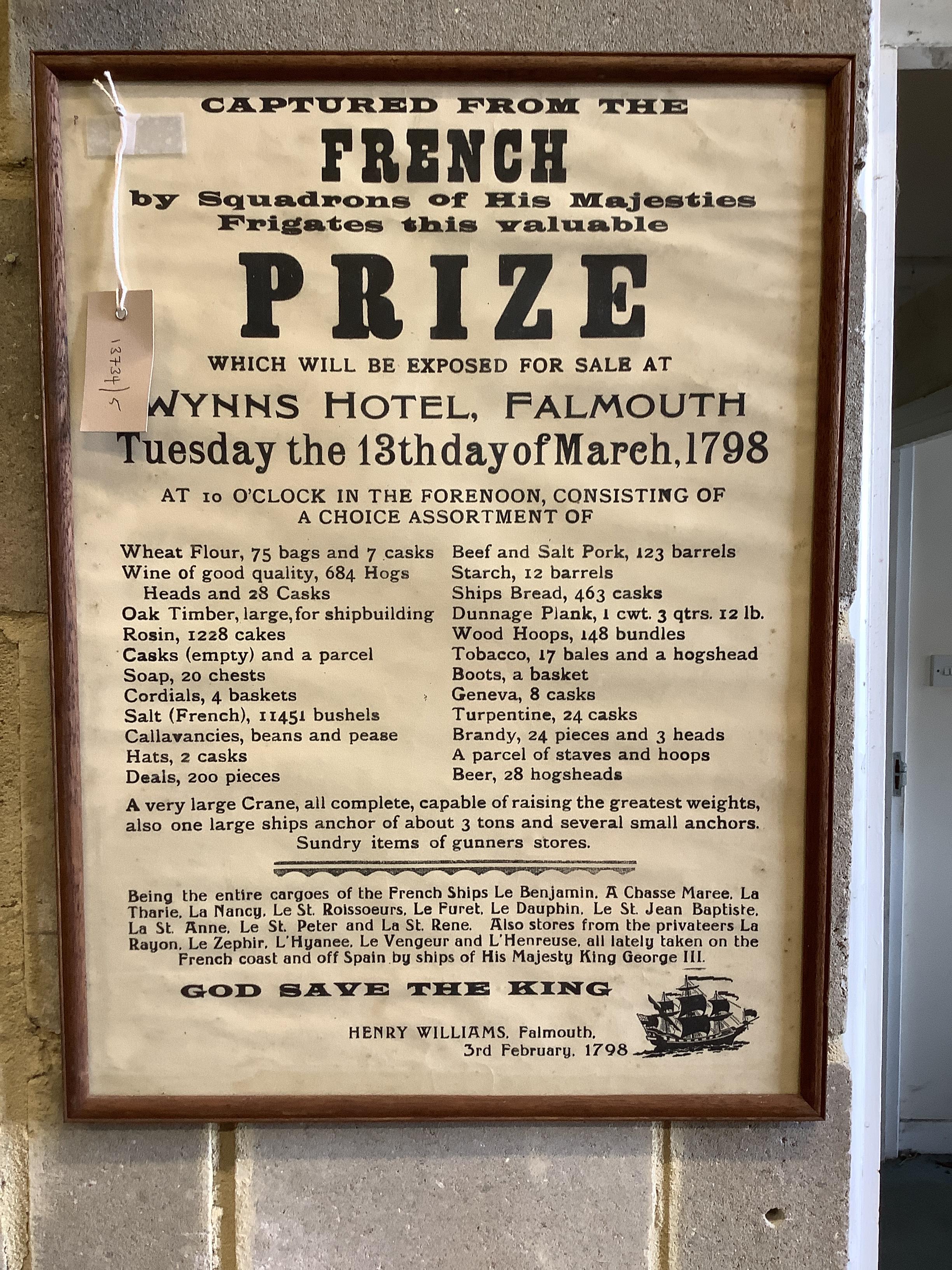 Two reproduction Cornish auction posters, width 37cm, height 52cm